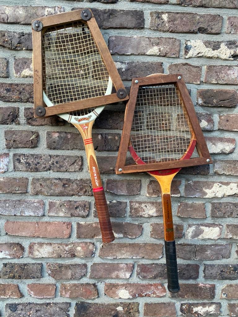 vintage retro DUNLOP en DONNAY tennisracket in frame, Enlèvement ou Envoi, Utilisé, Raquette, Dunlop