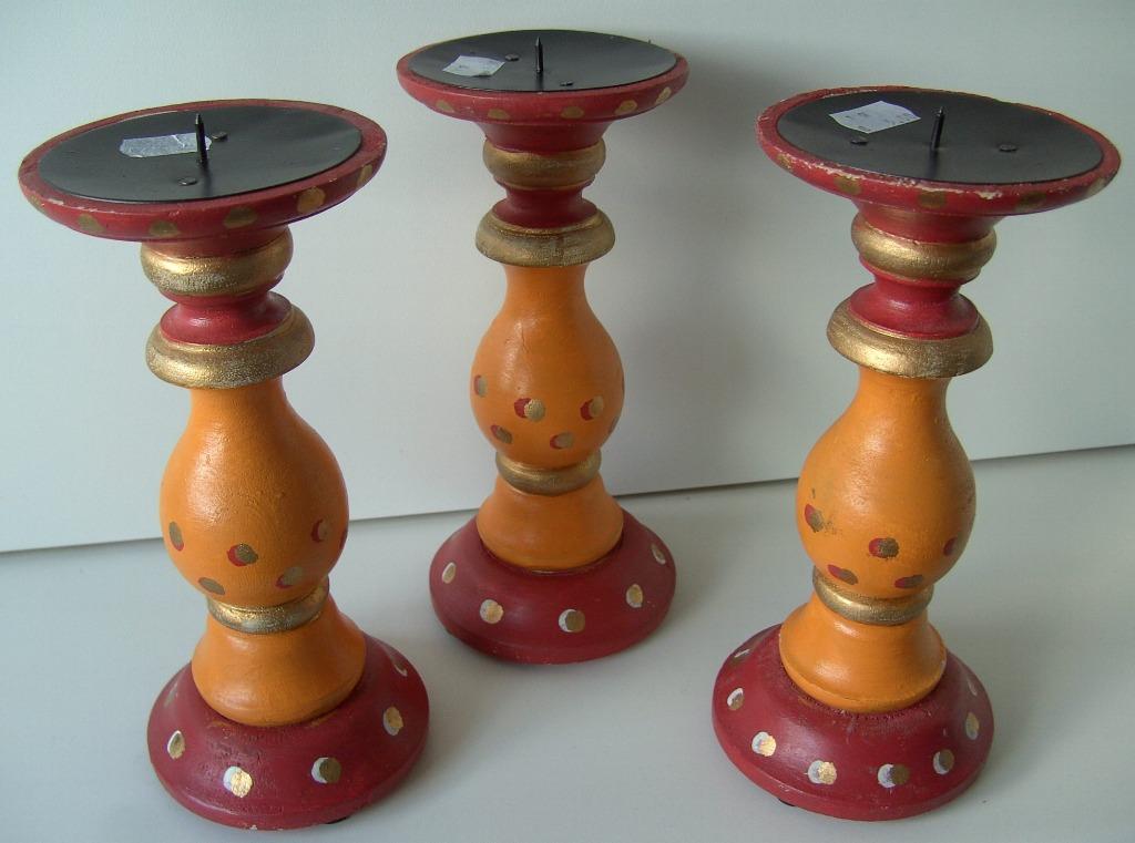 HOUTEN KANDELAAR STOMPKAARSEN 21,5 cm 3 STUKS NIEUW, Enlèvement ou Envoi, Rouge, Bois, Chandelier
