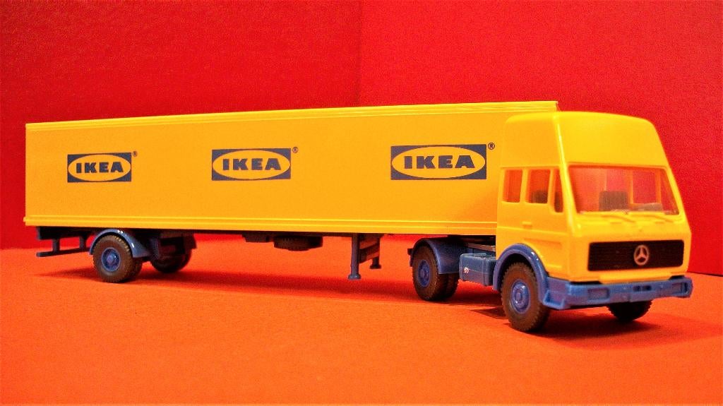 Mercedes-truck IKEA oplegger - Wiking - H0 - 1:87, Hobby en Vrije tijd, Modeltreinen | H0, Nieuw, Gelijkstroom of Wisselstroom
