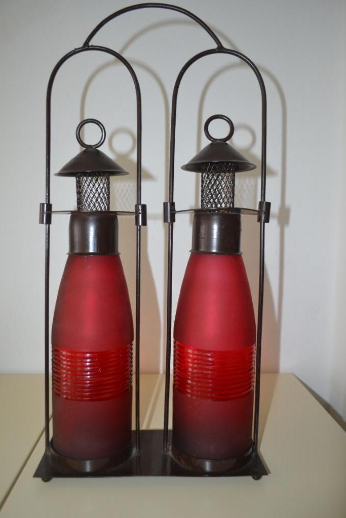 Chandelier double en verre rouge et métal, Rouge, Comme neuf, Enlèvement, Métal