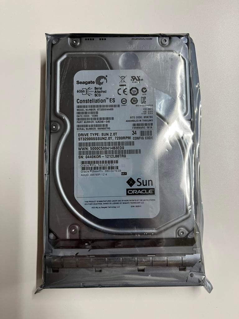 Sun 2TB 7200RPM SAS 6Gbps Hot Swap Hard Drive with Bracket, Intern, 2TB, SAS, Server