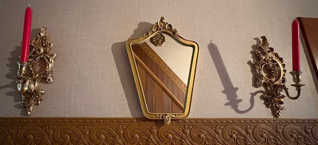 Vintage barok wandset – Syroco kandelaars + spiegel, Ophalen, Gebruikt