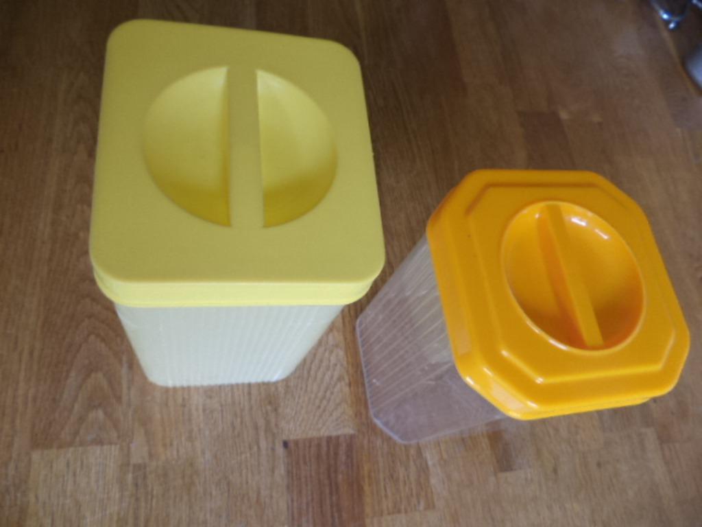 2 boîtes vintage années 70 orange et jaune, Ophalen of Verzenden, Gebruikt