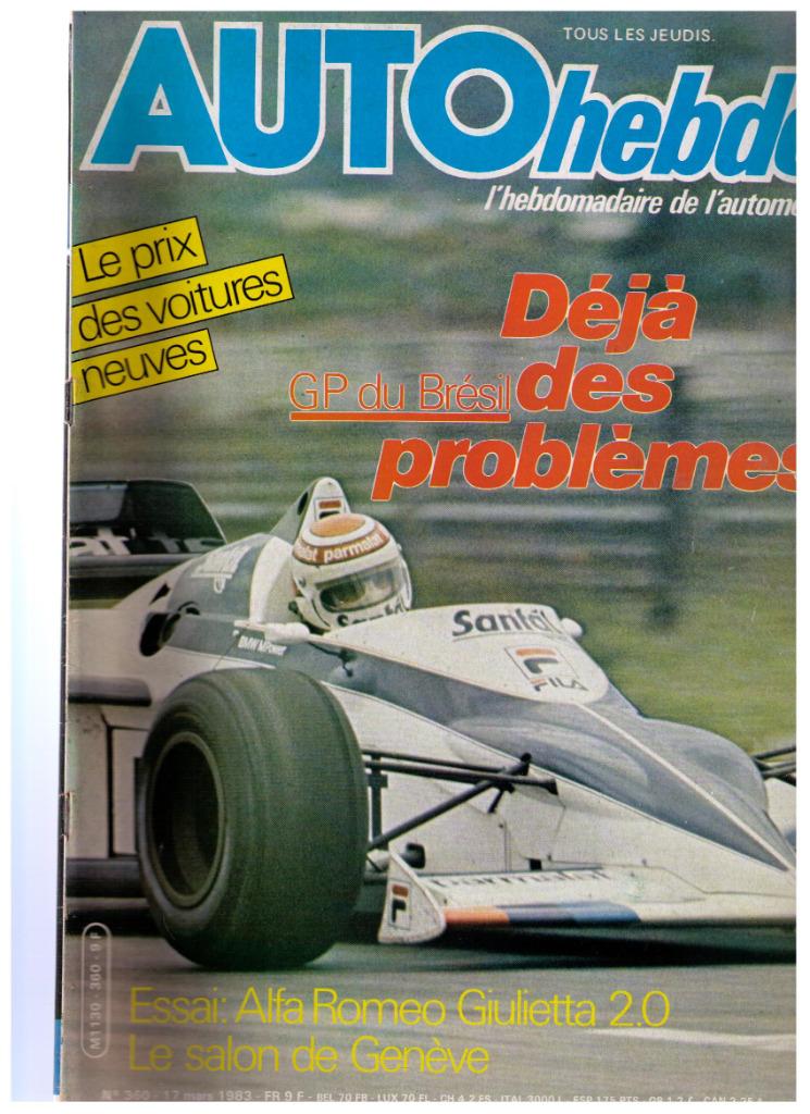 Auto Hebdo nr360, mars 83 - Alfa Giulietta, Salon de Genève, Ophalen of Verzenden, Gelezen, Collectif