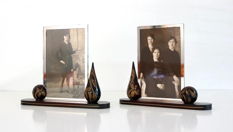 2 Art Deco Fotolijsten - Kleine vintage foto kadertjes, Ophalen of Verzenden, Zo goed als nieuw, Hout
