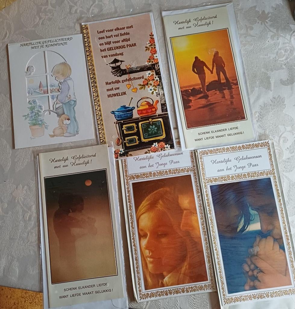 Vintage wenskaarten huwelijk en communie, Ophalen of Verzenden, 1960 tot 1980, Ongelopen, Overige thema's