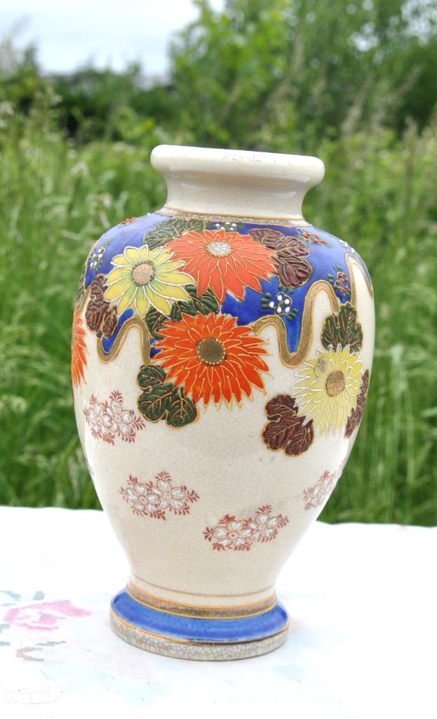 vase asiatique en faience craquelée decor floral, Enlèvement ou Envoi