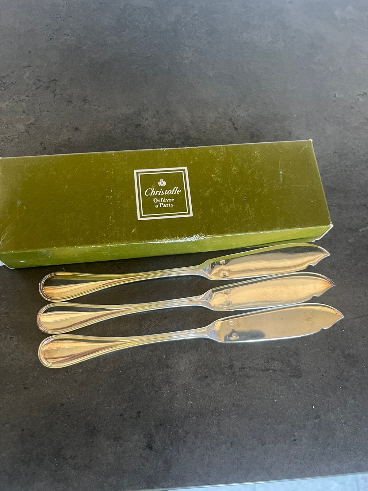 3x Originele Christofle albi Vismessen in Doos, Antiek en Kunst, Ophalen