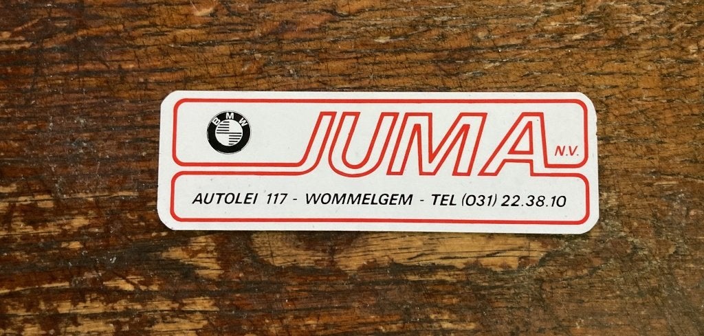 Autocollant de garage original JUMA BMW Wommelgem, Envoi, Utilisé, Voitures