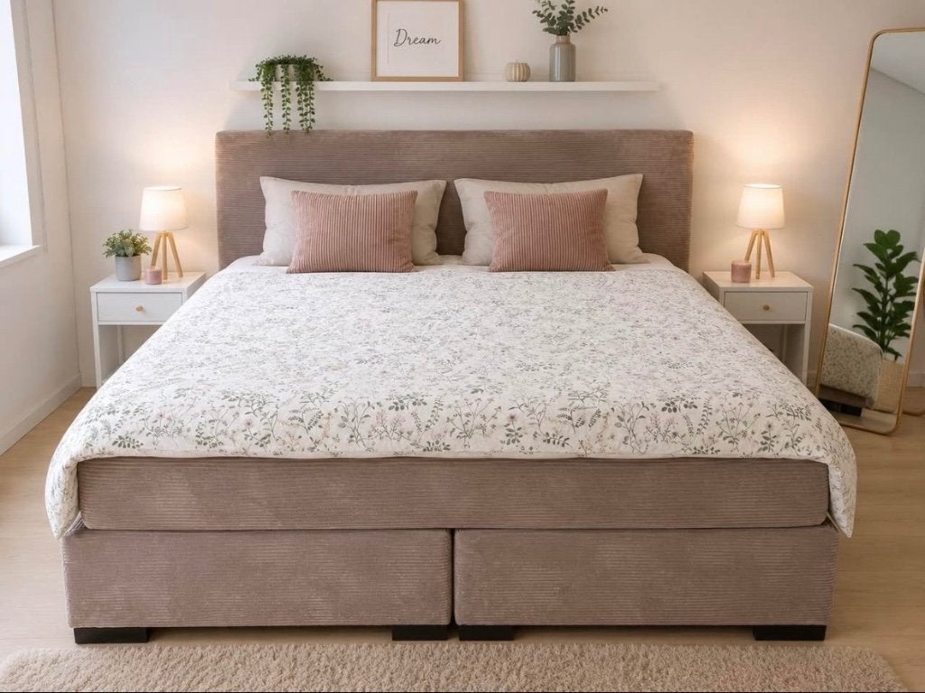 Boxspring met topper, Beige, Comme neuf, Enlèvement, 180 cm