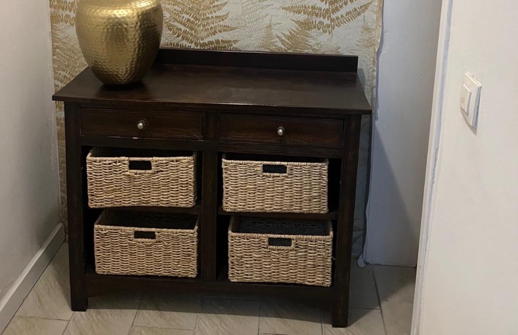 Houten kast met mandjes, Ophalen, Gebruikt, 100 tot 150 cm, Landelijk