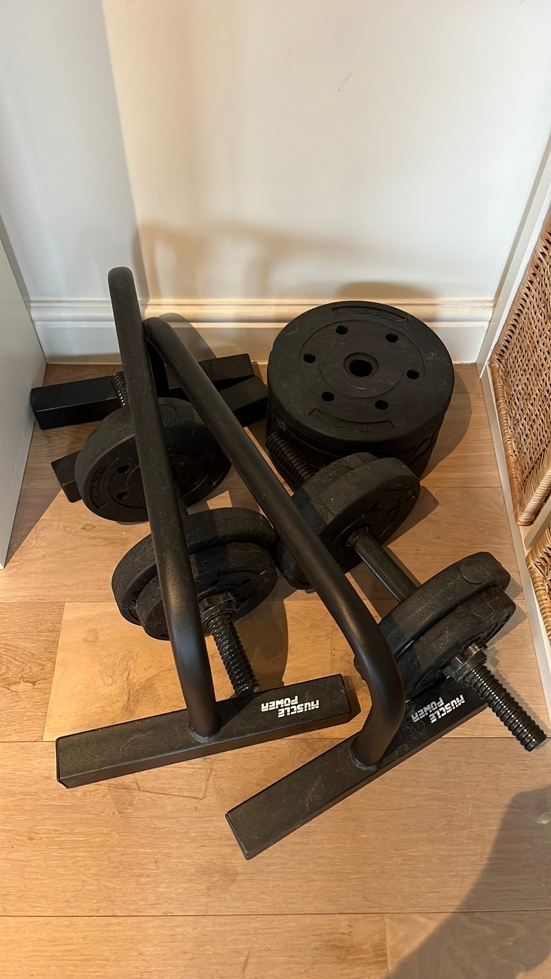 Halterset 2x20kg + 2 parallettes, Ophalen, Zo goed als nieuw, Halterset