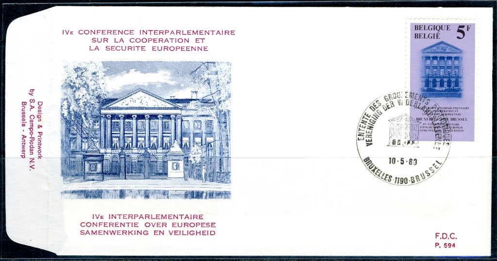 (B) 1975 FDC 1980 - Paleis der Natie., Postzegels en Munten, Verzenden, Gestempeld, 1e dag stempel, Gestempeld