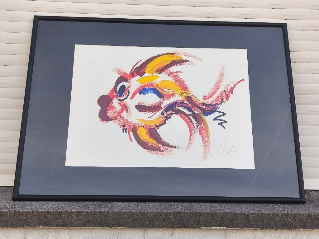 Huile sur papier poisson signe juan kiti, Enlèvement, Papier