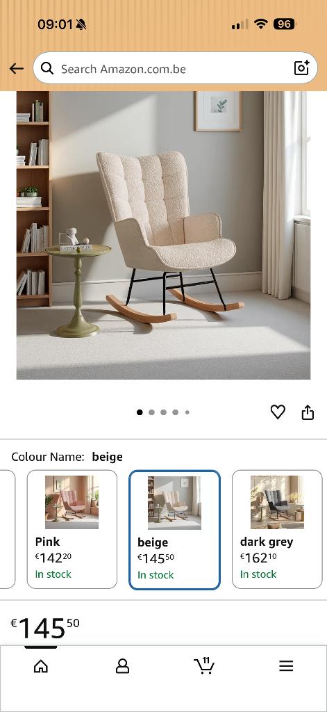 Schommelstoel bouclé – als nieuw, super comfortabel, Huis en Inrichting, Ophalen, Stof