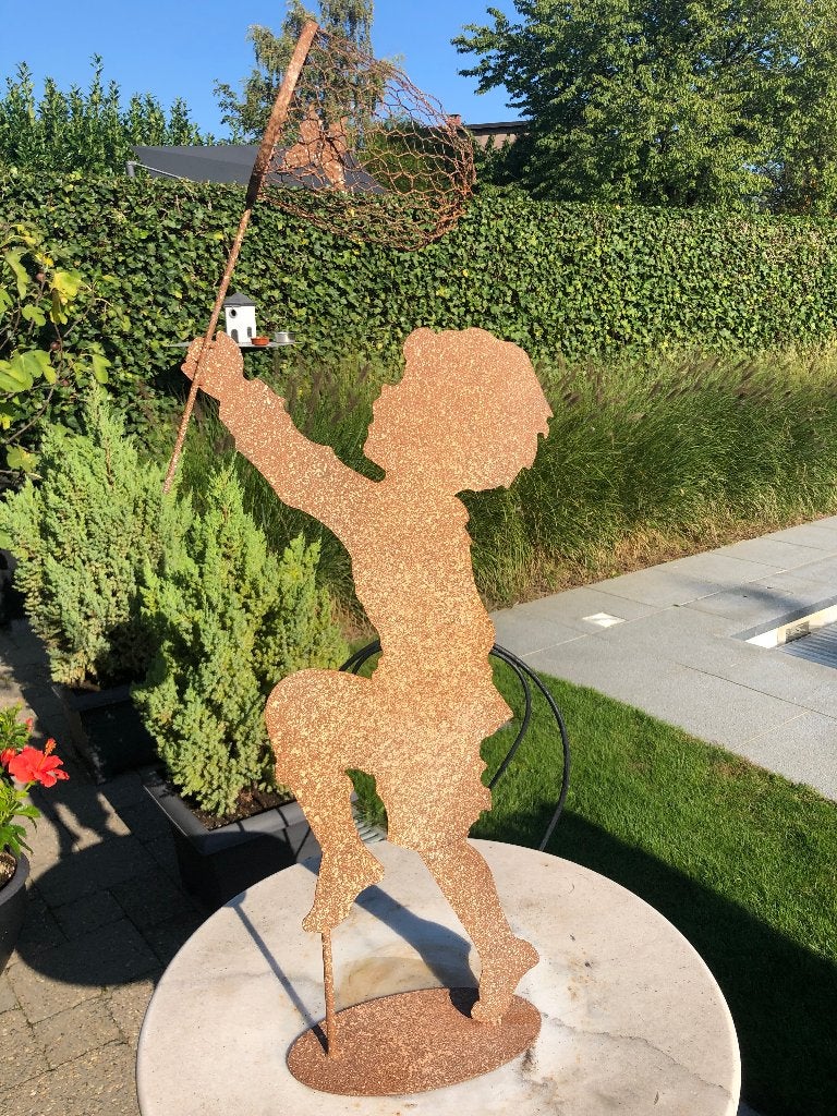 Jongen met vlindernetje Silhouet  // 69 cm, Tuin en Terras, Ophalen, Nieuw, Metaal, Mensenbeeld