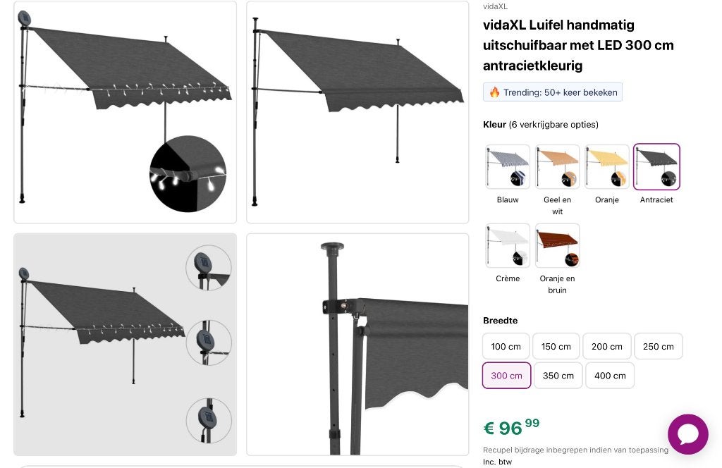 Uitschuifbare luifel 300cm, Caravanes & Camping, Auvents, Enlèvement, Comme neuf, Polyester, Autres marques