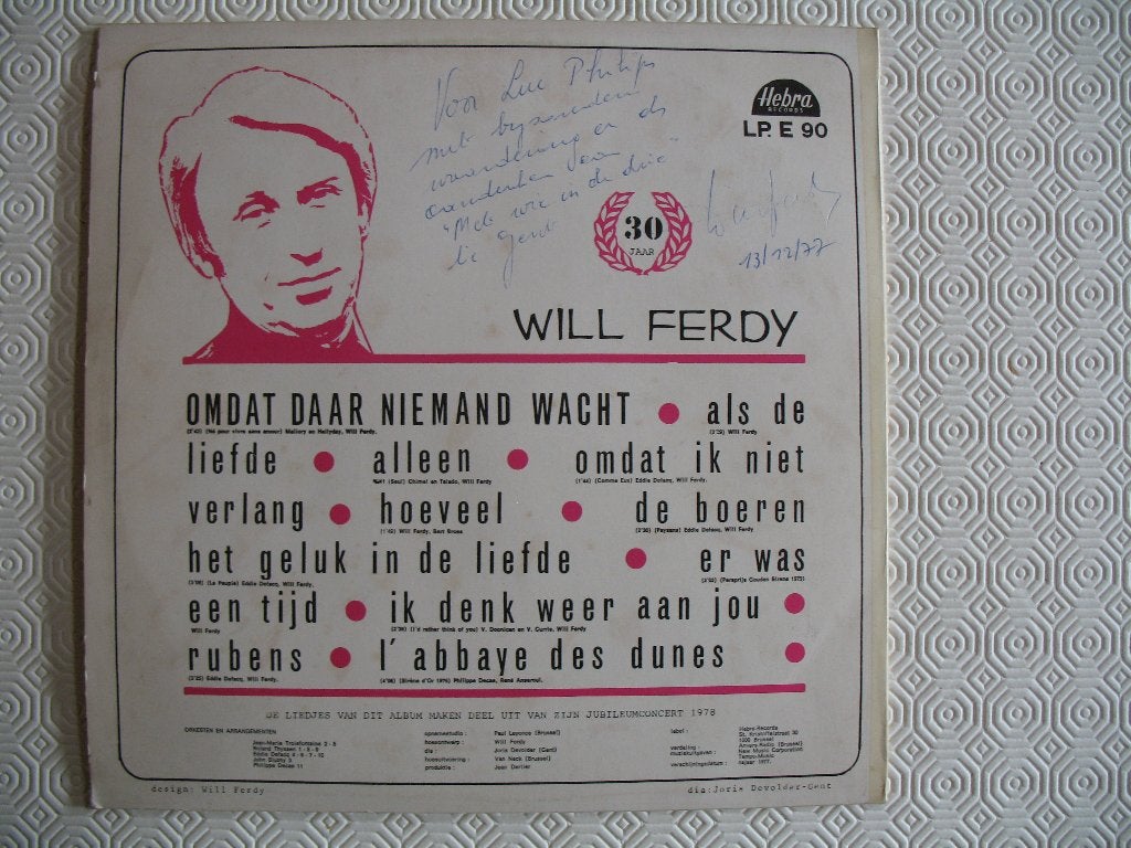 30 jaar Will Ferdy; lp 1977, gesigneerd, Cd's en Dvd's, Gesigneerd, Ophalen of Verzenden, LP