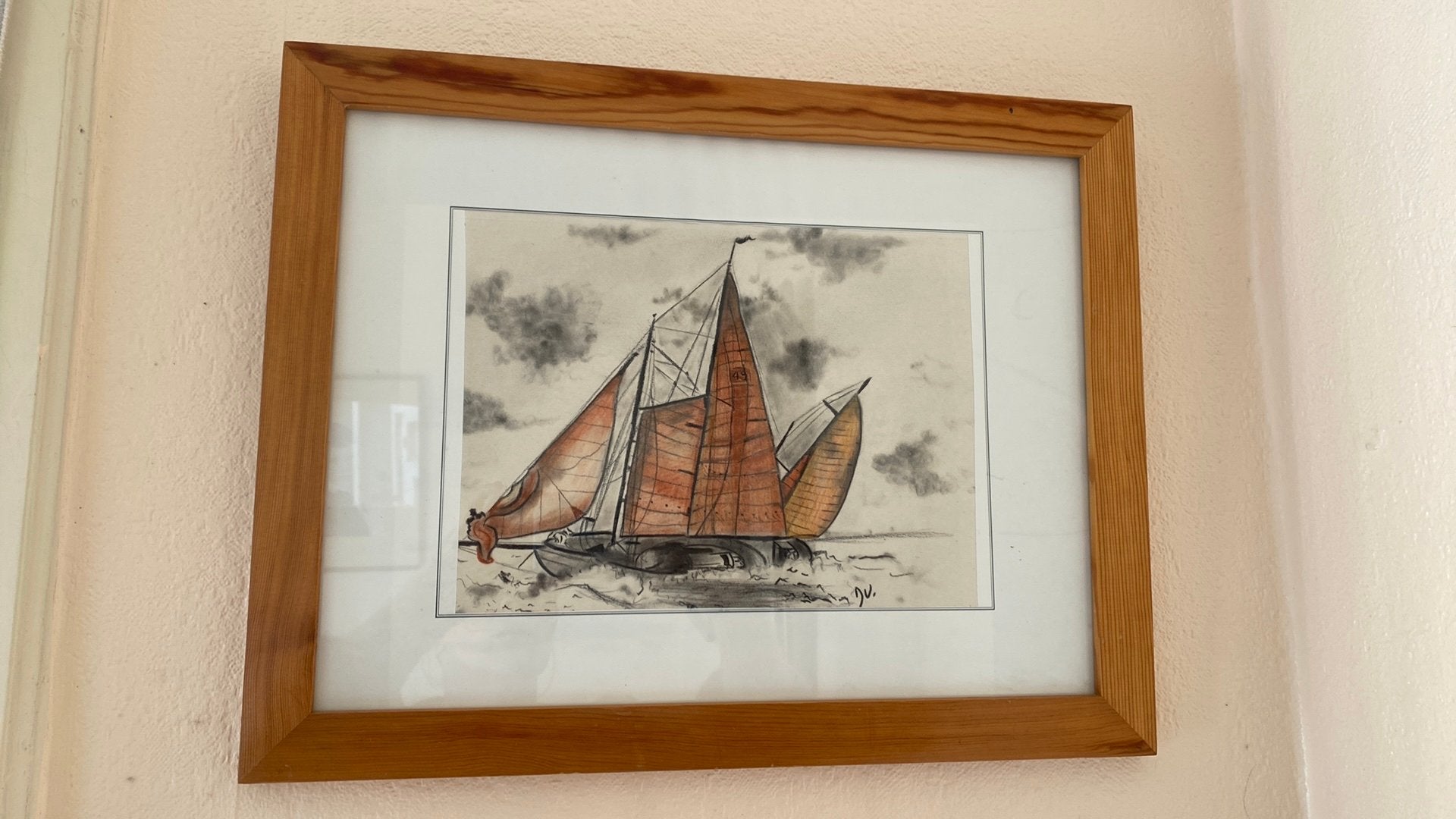 Tekening zeilboot, Antiek en Kunst, Verzenden