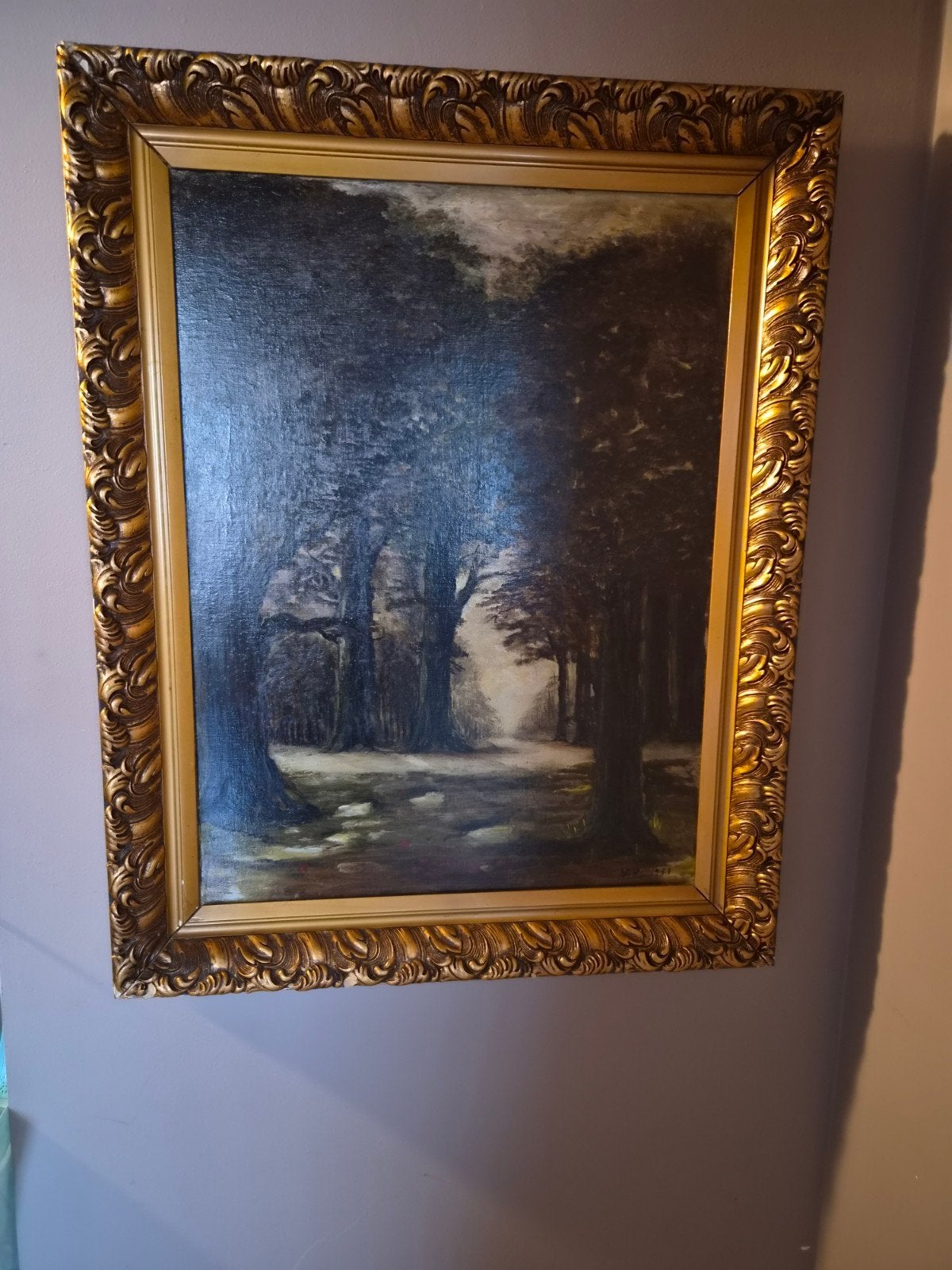 klassiek olieverfschilderij van een boslandschap, i getekend, Antiek en Kunst, Ophalen, Doek, Landschap, Klassiek