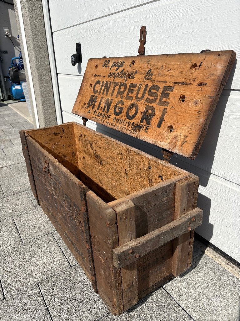 Oude houten opslag kist bedrukt…, Enlèvement, Utilisé
