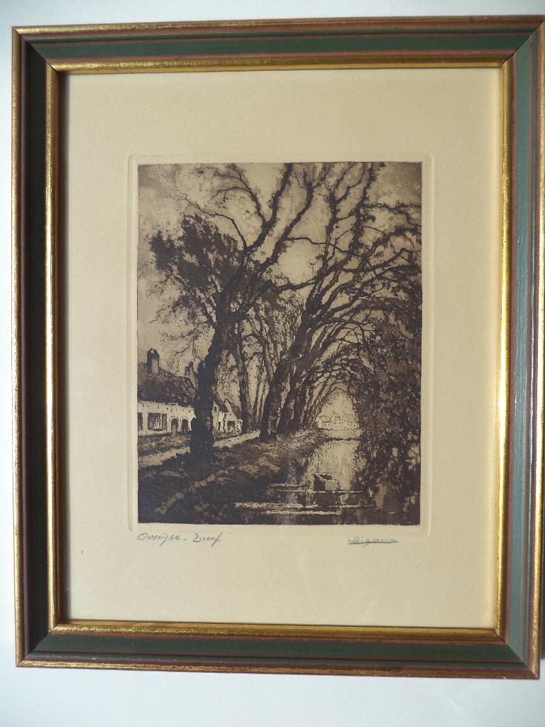 LOUIS RIGAUX 1887-1954 'Overijse-Dreef' ets gesign. gekaderd, Enlèvement ou Envoi, Eau-forte, Signé