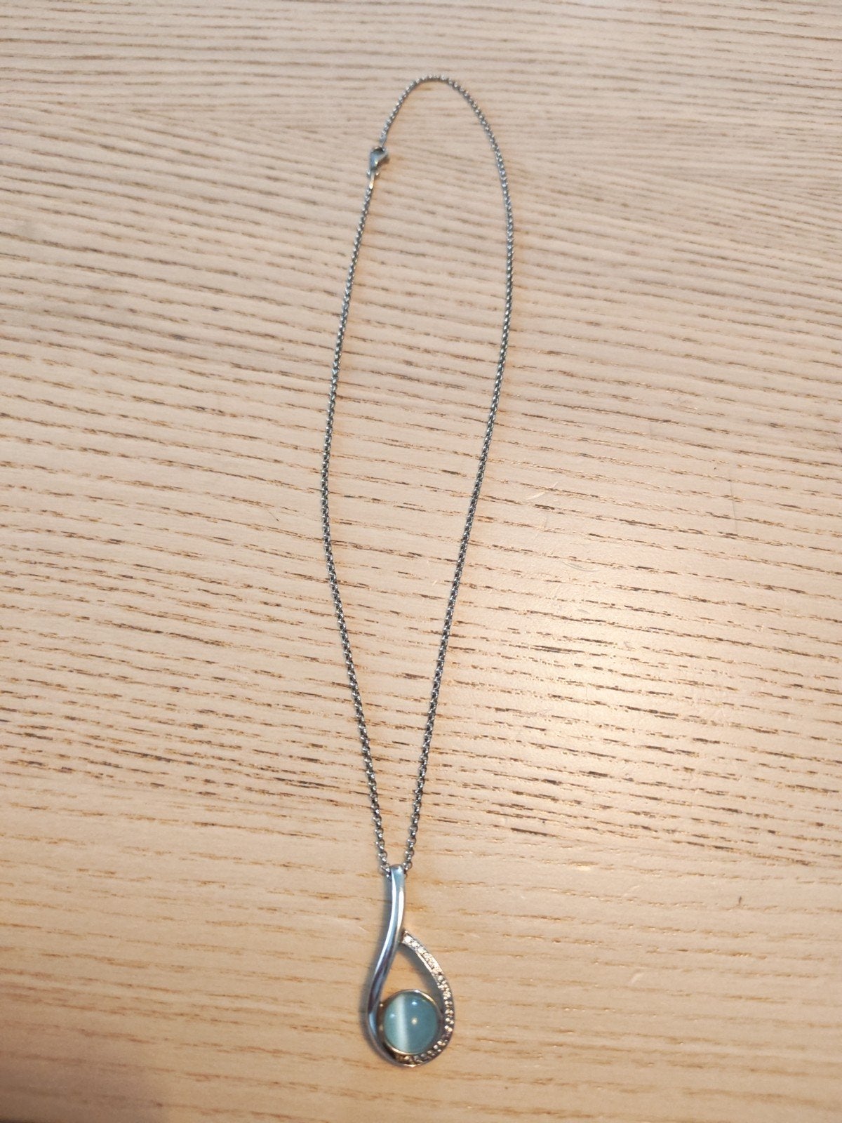 Halsketting met hanger in 925 zilver en blauwgroene steen, Blauw, Zilver