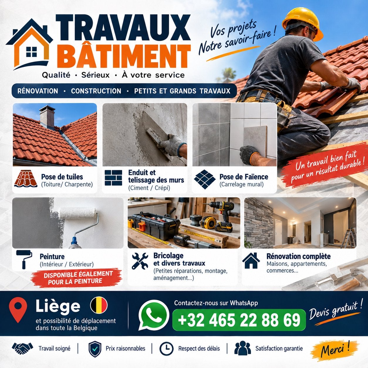 Travaux bâtiment, Enlèvement ou Envoi, Comme neuf, Tuiles