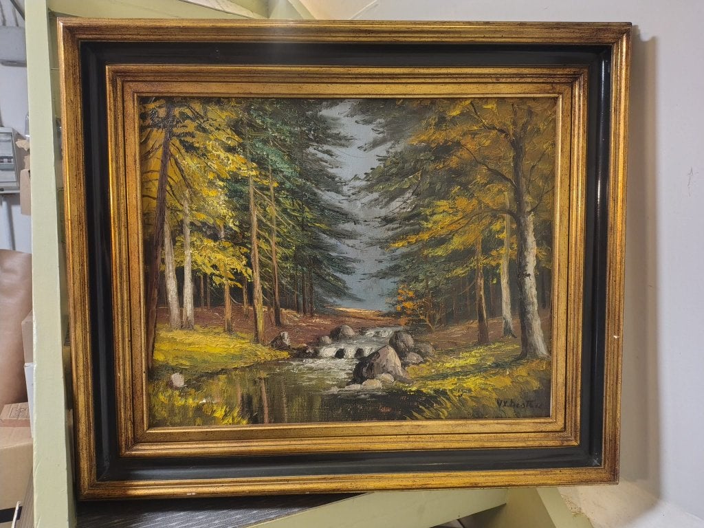Vintage olieverfschilderij landschap jaren 70/80 (38x48 cm), Doek, Ophalen of Verzenden, Landschap, Olieverf