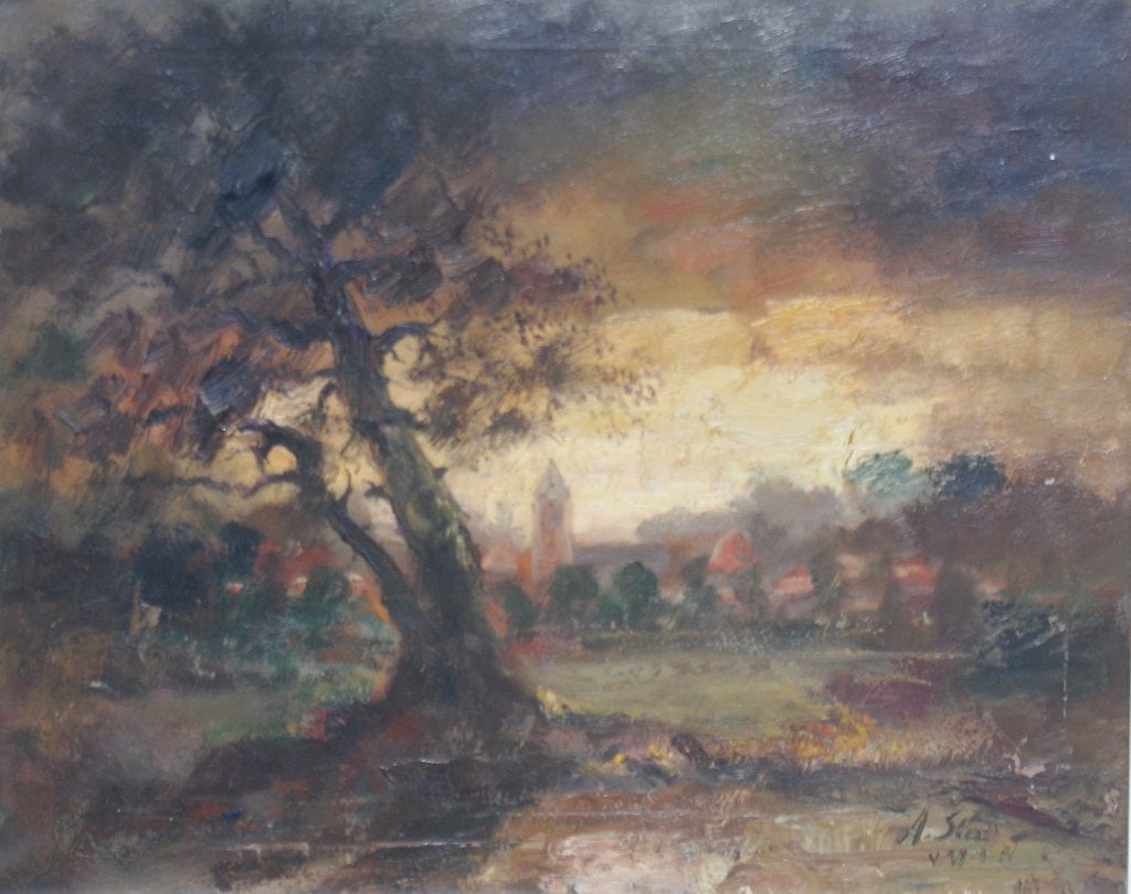 Albert Steel (1917-1984): Landschap 1971 (O/D, 86 x 76 cm), Enlèvement ou Envoi, Daté, Fleurs