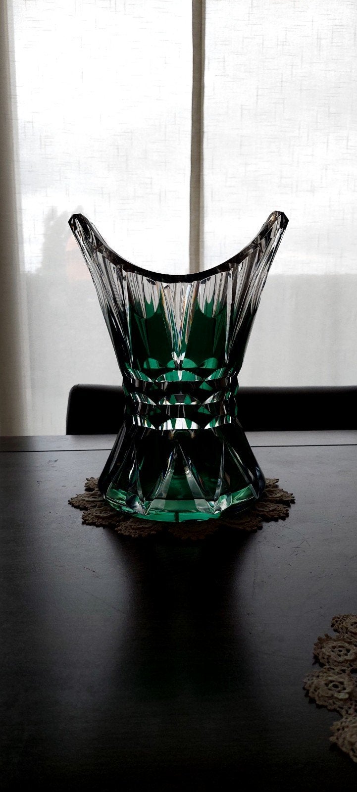 Val-saint-lambert kristal vaas PU Piece unique smaragdgroen, Ophalen of Verzenden