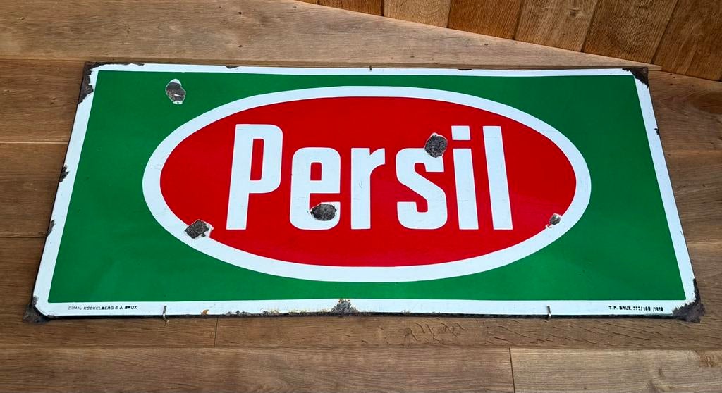 Emaille reclamebord Persil 1950, Ophalen, Zo goed als nieuw, Reclamebord