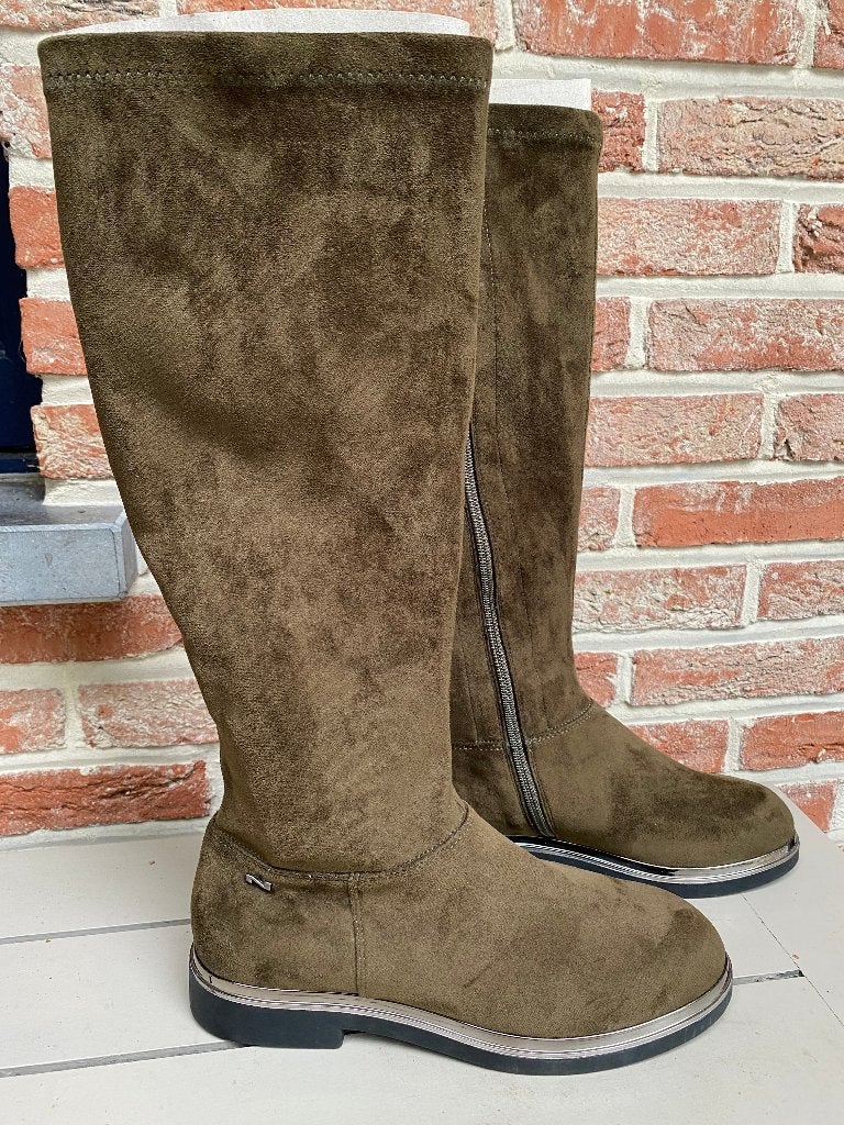 NATHAN-BAUME mosgroene stretch knielaarzen - 39, Kleding | Dames, Hoge laarzen, Ophalen of Verzenden, Zo goed als nieuw, Nathan Baume