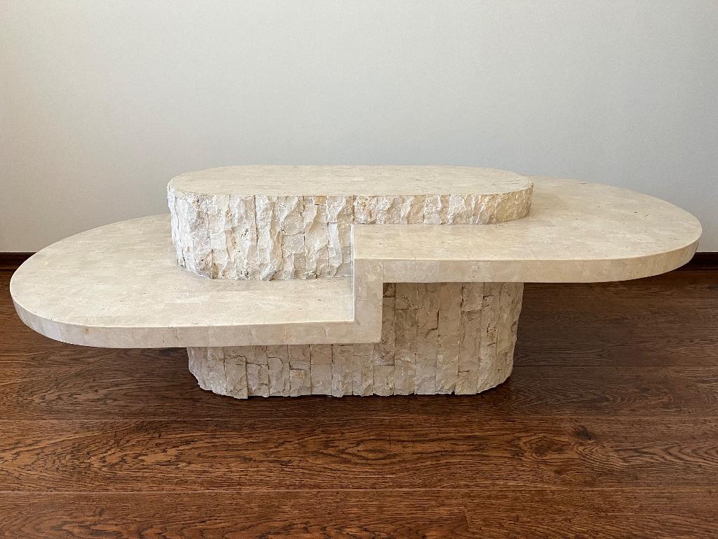 Design salontafel in travertin (natuursteen), Ophalen, 100 tot 150 cm, 50 tot 100 cm, Zo goed als nieuw