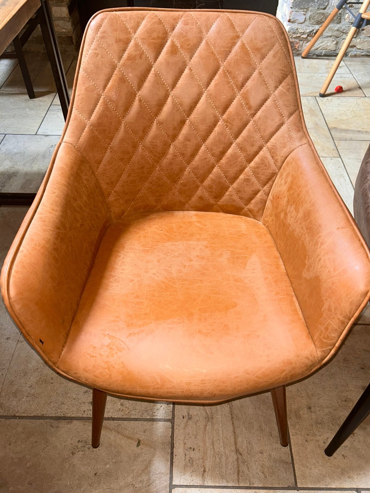 Set van 6 Luxe Eetkamerstoelen – Vintage Cognac & Taupe