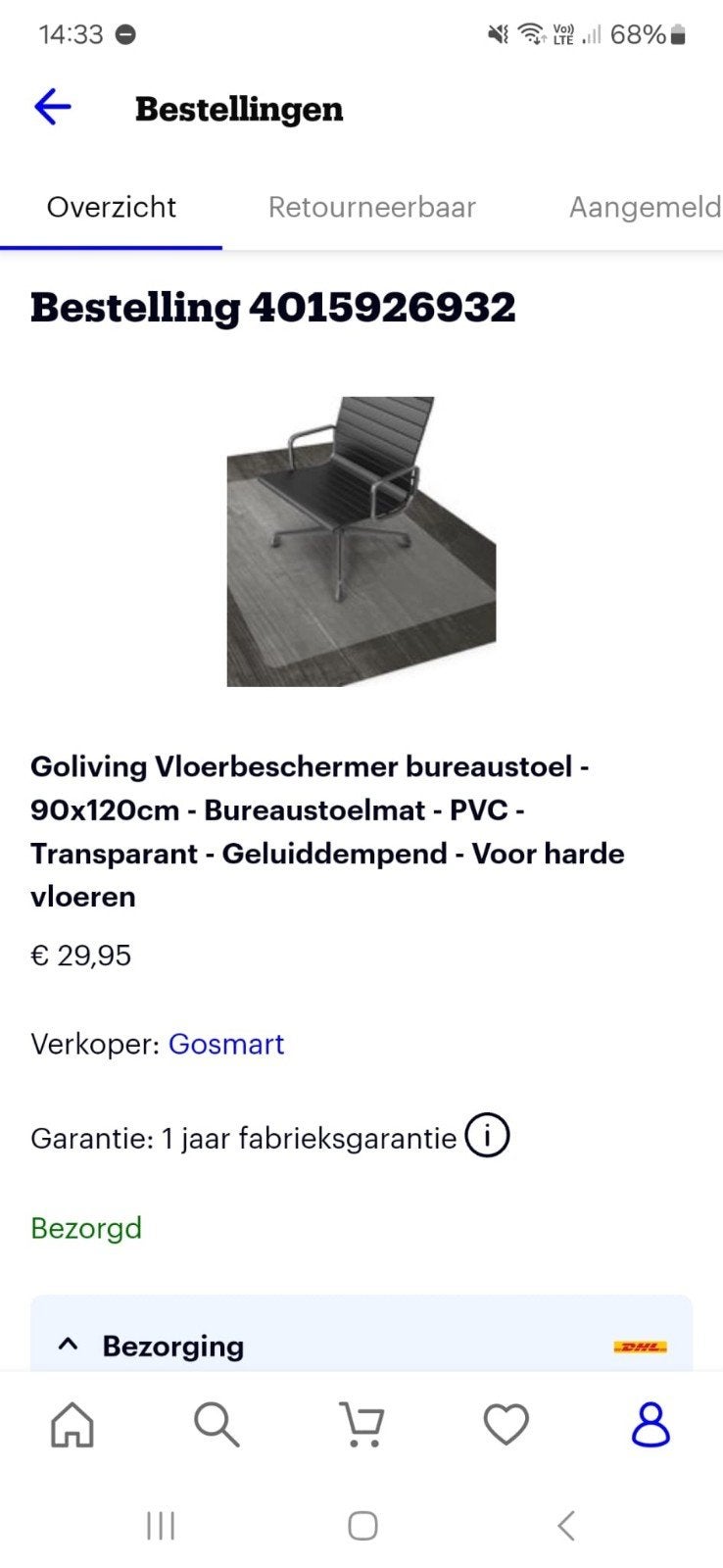 Vloerbeschermer in plastiek, Huis en Inrichting, Stoffering | Vloerbedekking, Ophalen, Tapijt