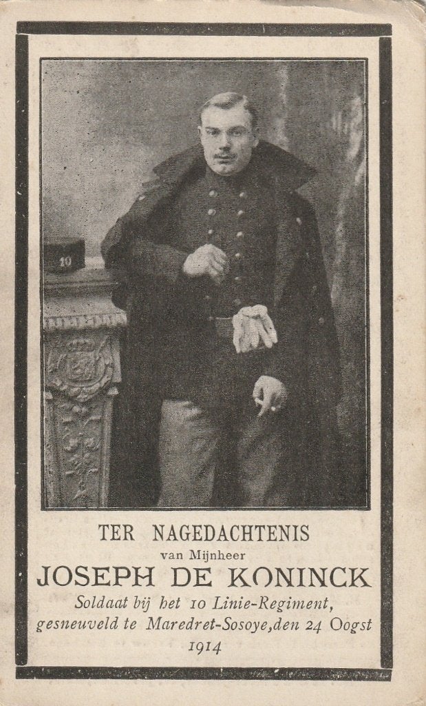 Gesneuvelde 1914-1918 Jozef De Koninck Esschene  Maredret, Collections, Images pieuses & Faire-part, Envoi