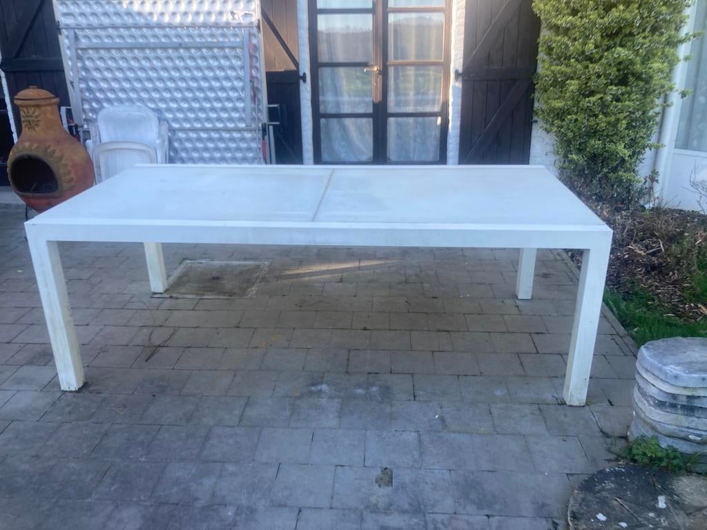 Table verre et alu avec allonges, Jardin & Terrasse, Enlèvement, Comme neuf