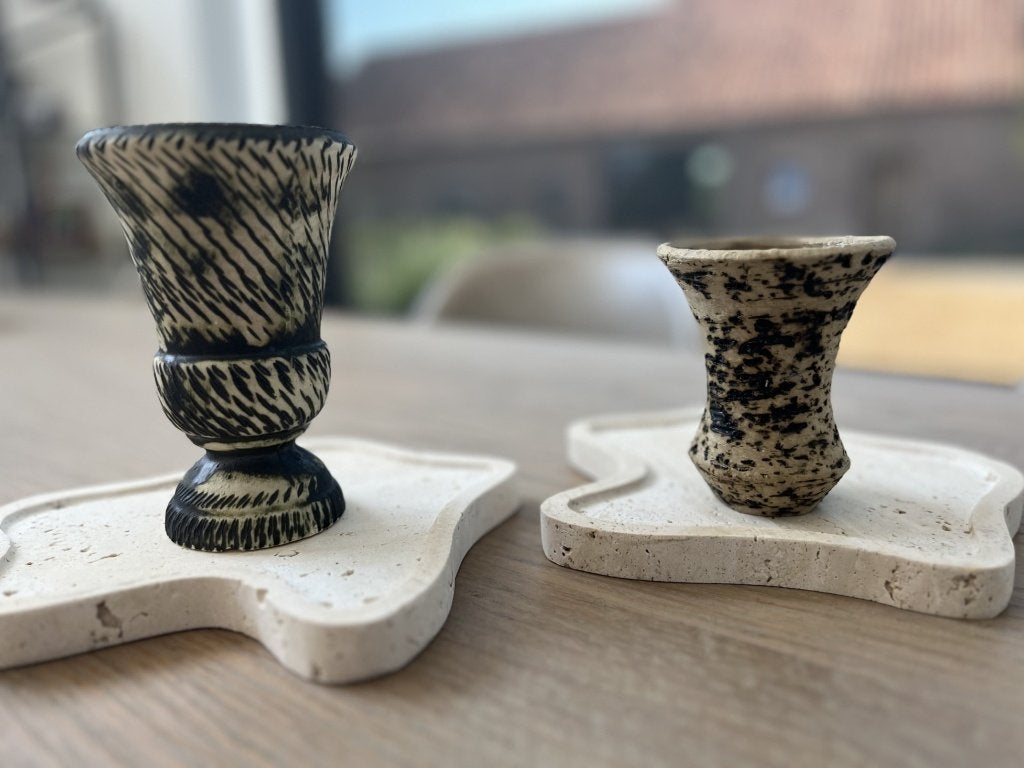 Vintage chamotte vaasjes - berkenbast( 2 stuks ), Enlèvement ou Envoi