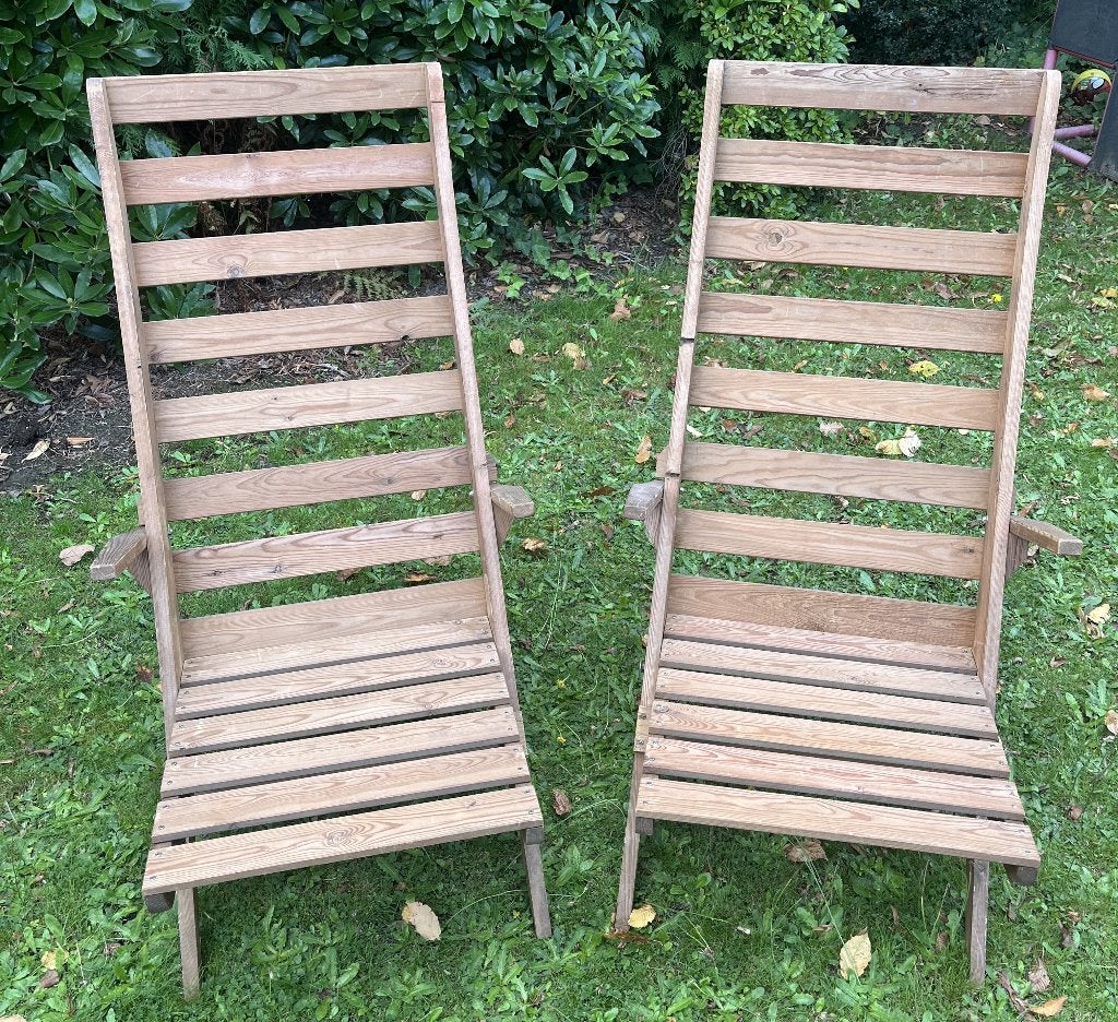 Tuinstoelen hout (2) (SNELVERKOOP), Enlèvement, Utilisé, Bois, Pliant