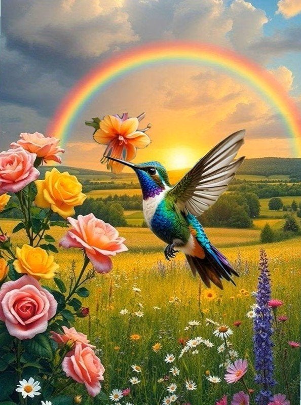 50x40cm Diamond Painting vogel regenboog (rond) nr 131, Nieuw, Meerkleurig, Ophalen of Verzenden, Overige merken