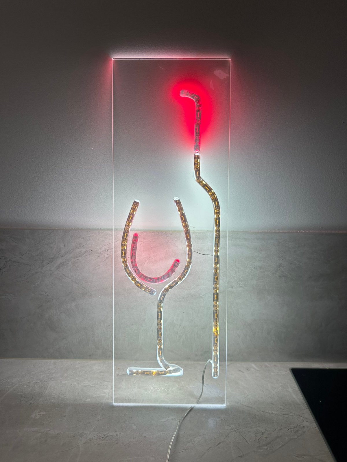 Neon / LED wijnfles & glas, met adapter - transparant, Ophalen, Nieuw, Kunststof, 50 cm
