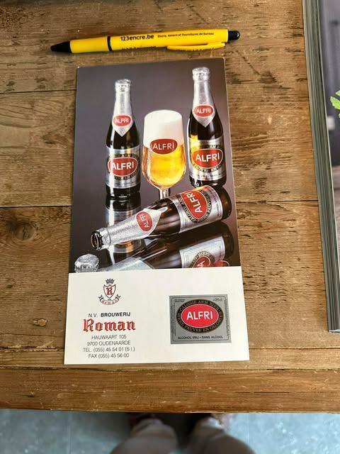 Alfri reclame blaadje brouwerij Roman Oudenaarde, Ophalen of Verzenden, Nieuw, Reclamebord, Plaat of Schild, Overige merken