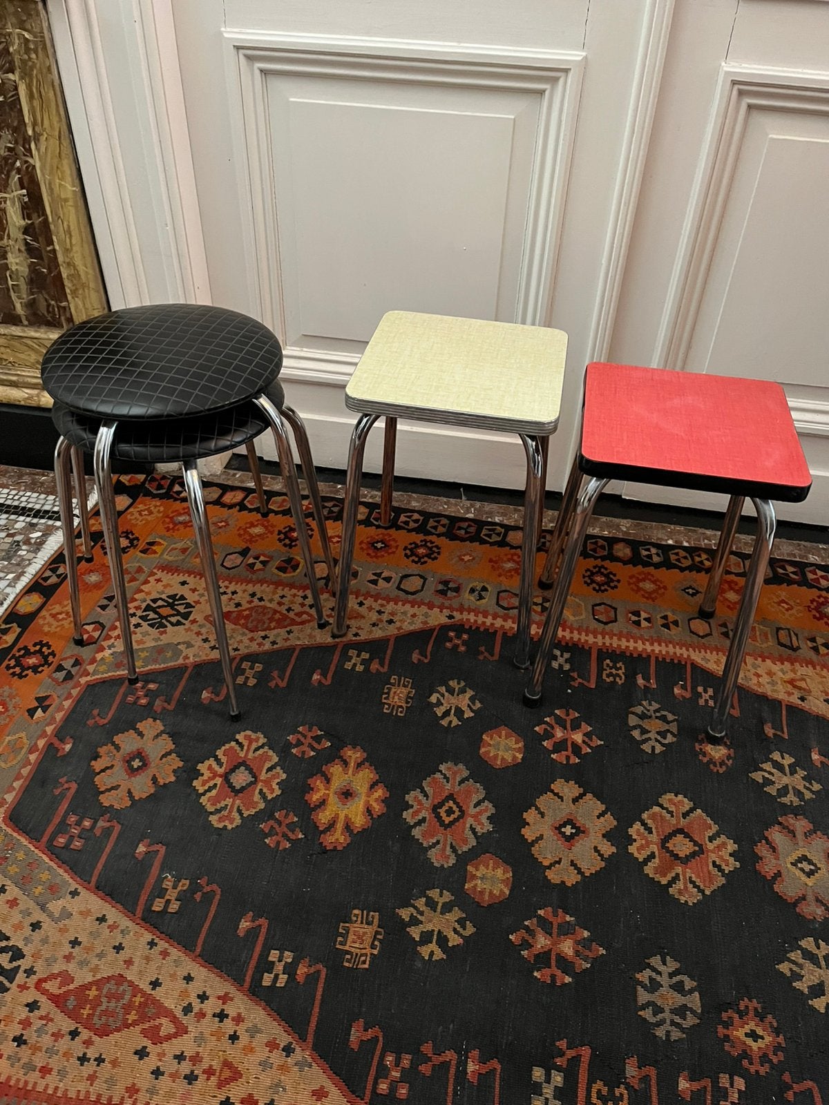 VINTAGE RETRO KRUKJES CHROOM VINYL FORMICA VEEL KEUZE, Ophalen of Verzenden