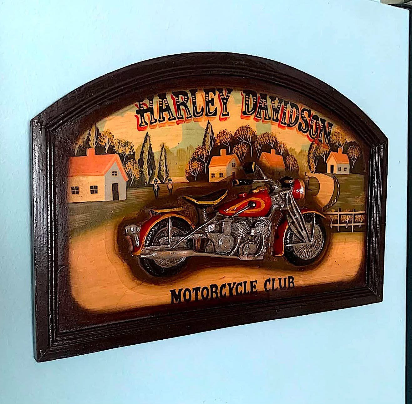 Te koop mancave houten 3 D Harley Davidson bord, Ophalen of Verzenden, Zo goed als nieuw, Bruin, Wandbord of Wandpaneel