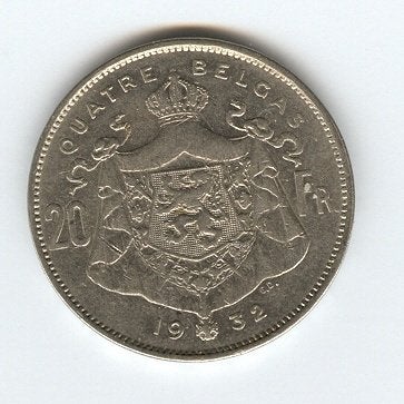 Belgique : 4 belga 1932 FR (A) = morin 378 (A), Envoi, Monnaie en vrac