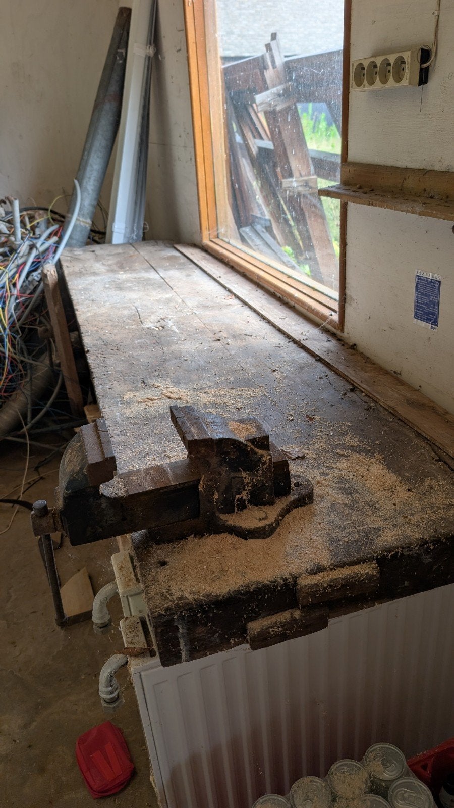 Authentieke houten werkbank met bankklem, Tuin en Terras, Ophalen, Gebruikt, Hout