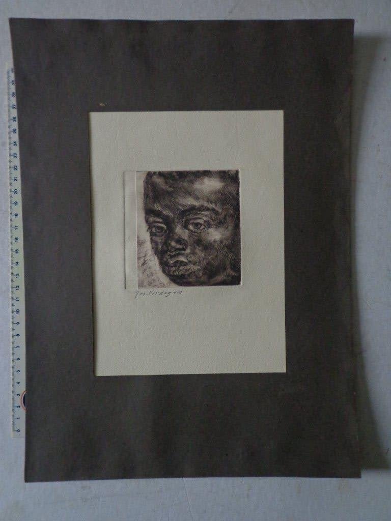 ets van Jos Verdegem "Hoofd van een Afrikaanse man", Antiek en Kunst, Kunst | Etsen en Gravures, Ets, Portret, Gesigneerd, Ophalen of Verzenden