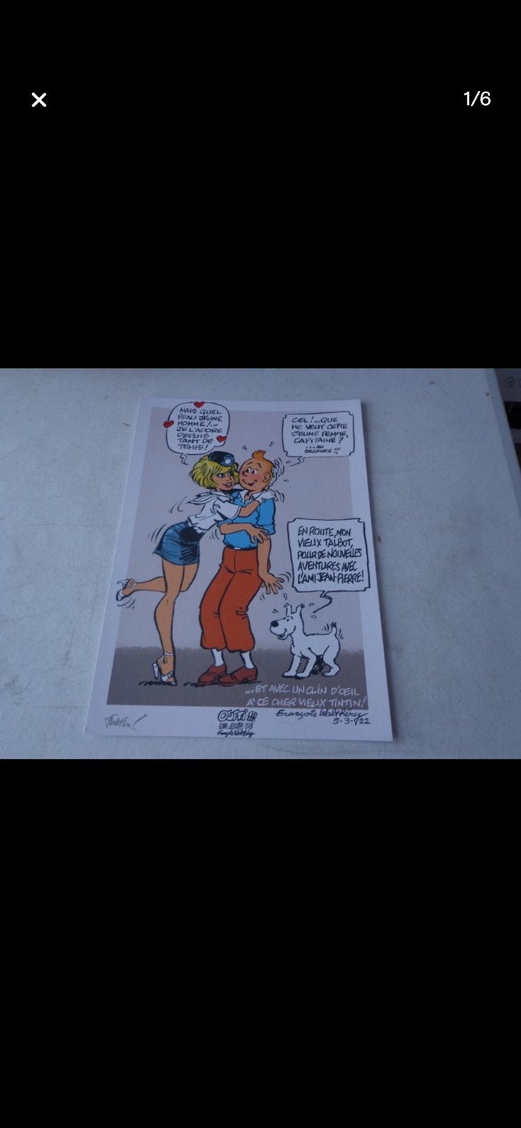 Tintin en Natacha zeefdruk met stempel 2022, Enlèvement ou Envoi, Tintin, Comme neuf, Image, Affiche ou Autocollant