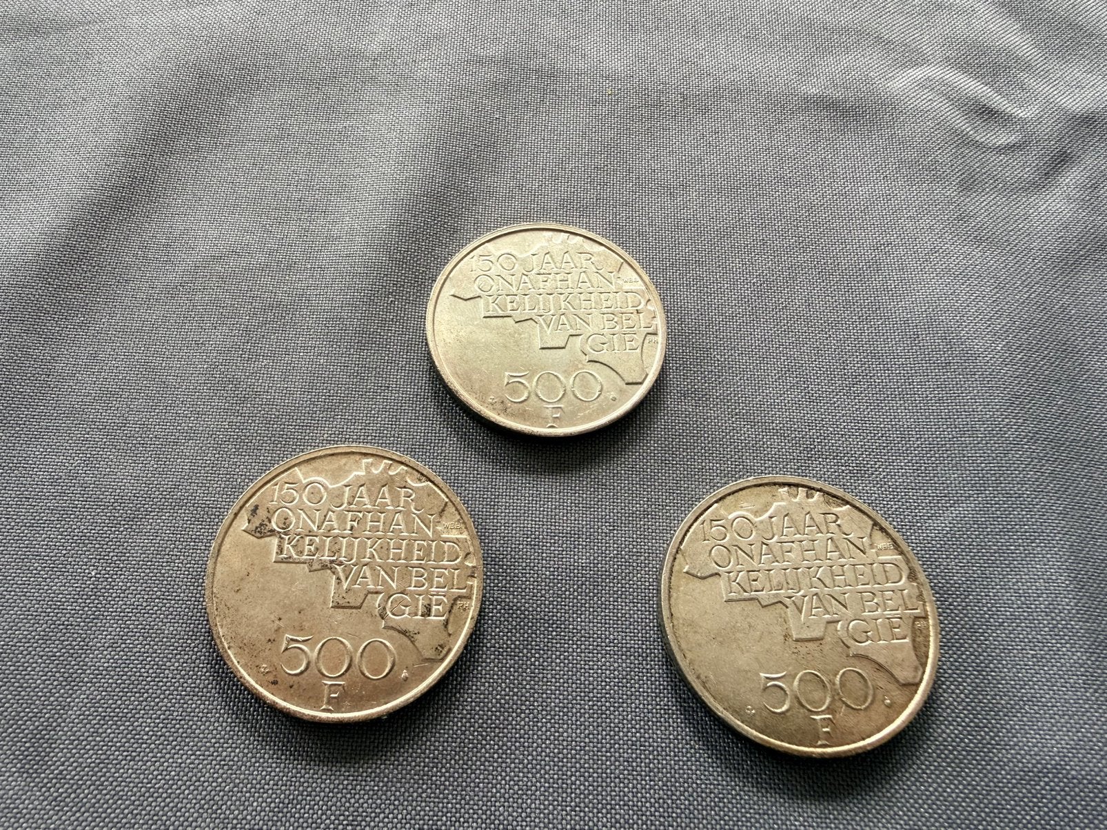 Lot van 3 zilveren munten 500 Frank 1980 – 150 Jaar België, Ophalen